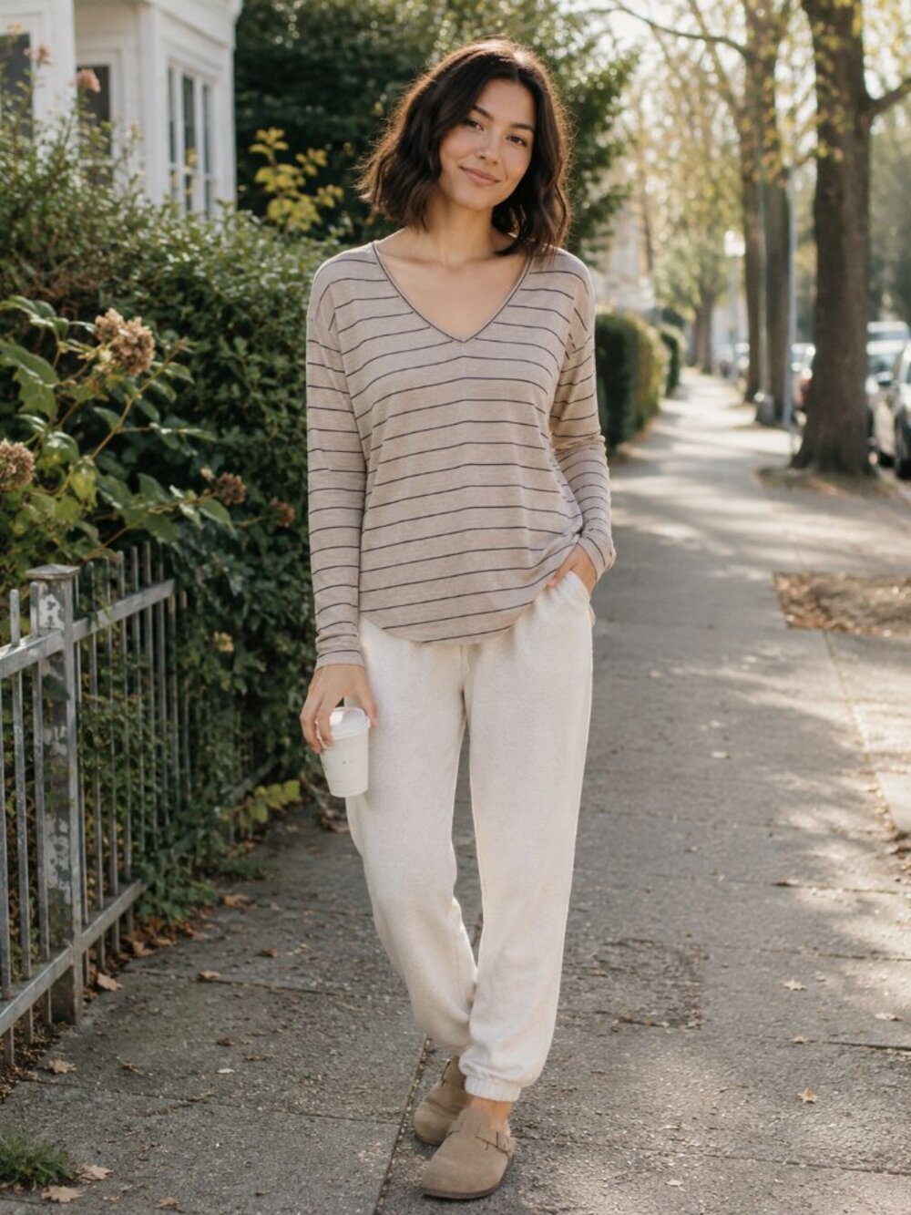 Madewell Shirt XS Anthem Long Sleeve V-Neck Stripe Basic Casual Lounge Neutral
